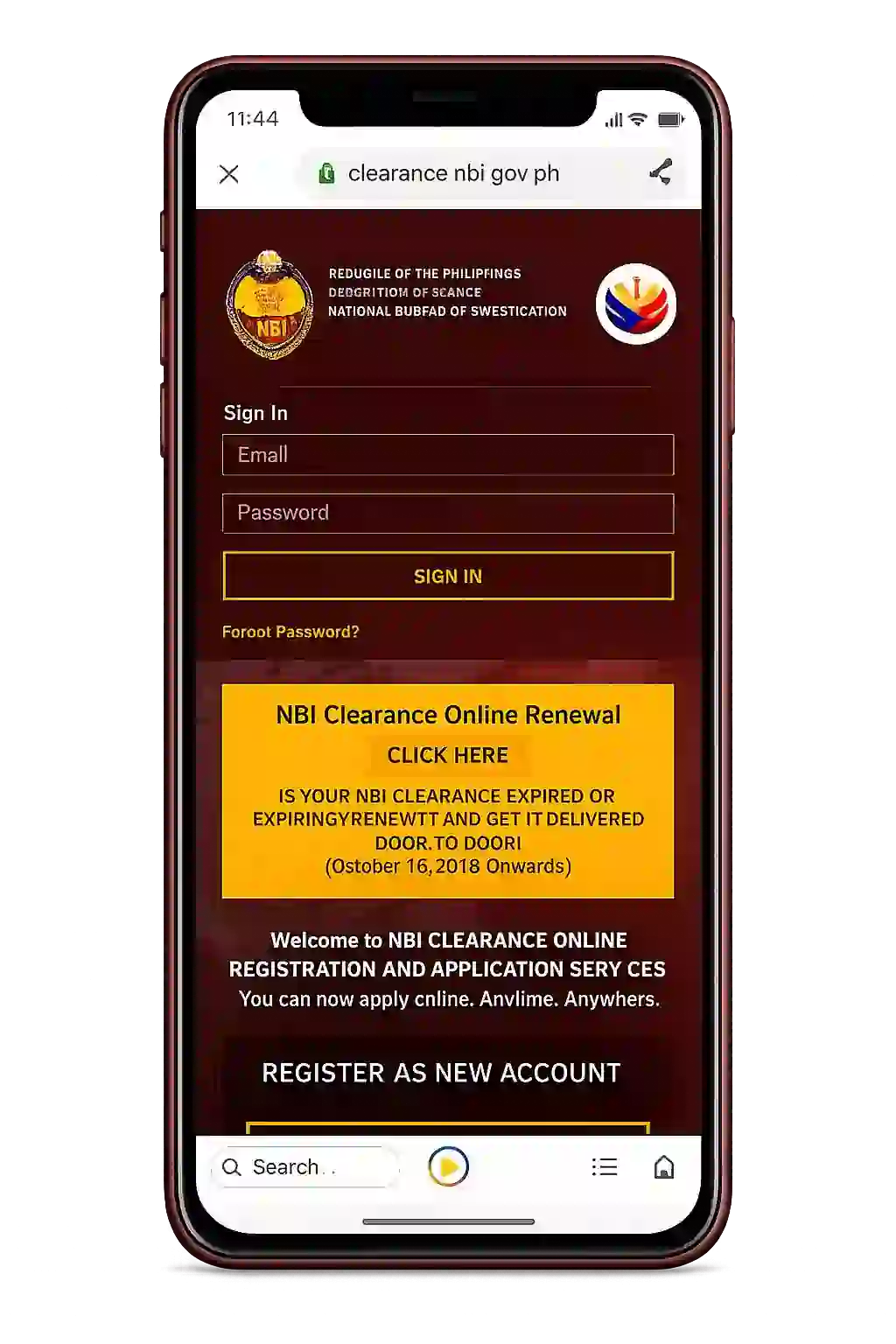 NBI Clearance website homepage